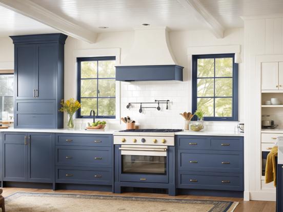 Blue white kitchen wood accents