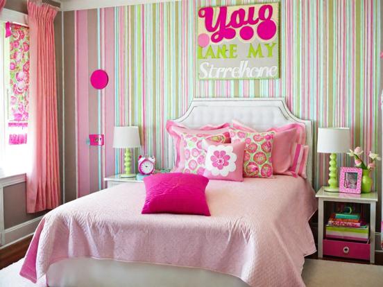 Closeup girly bedroom in pink