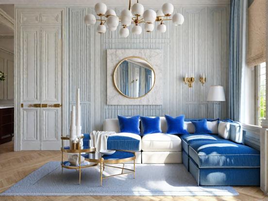 Bright blue living room decor