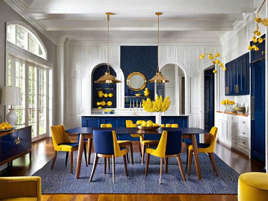 Blue yellow dining room closeup