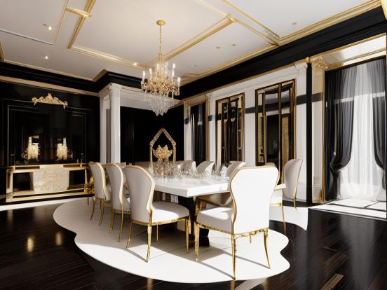 Opulent dining room with gold accents