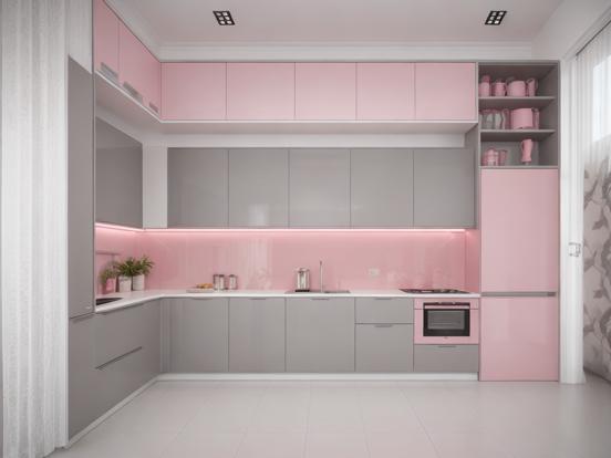 Bright pink grey kitchen closeup