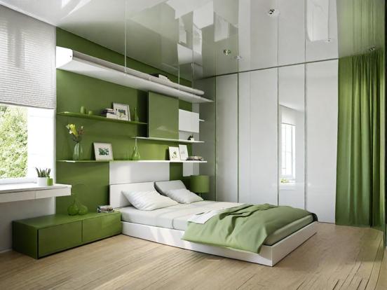 Green bedroom white decor