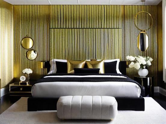 Gold black bed closeup luxury