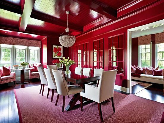 Red themed room with furniture