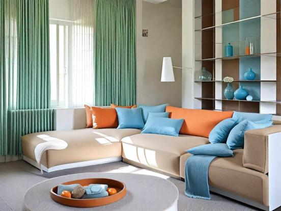 Teal orange living room