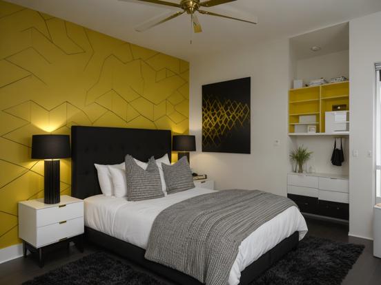 Yellow black bedroom decor