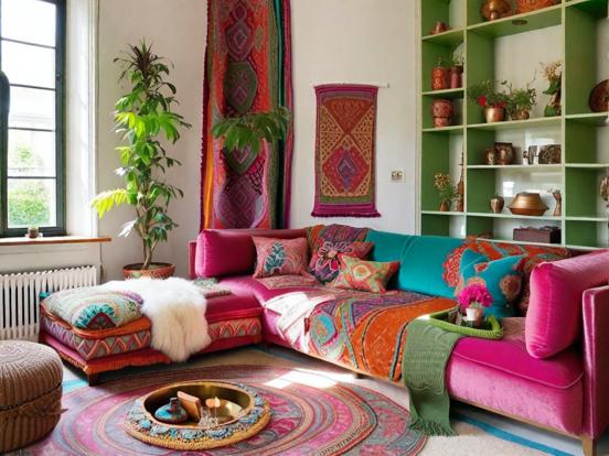 Bright boho couch living room