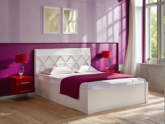 Purple white bedroom bright decor