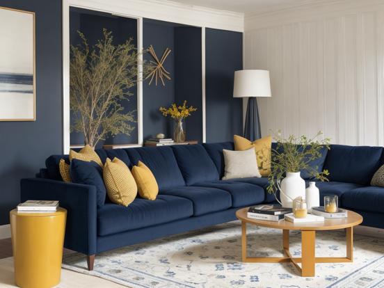 Blue couch living room decor