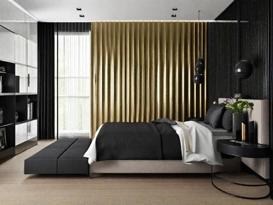 Gold black bedroom closeup