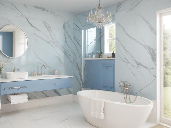 Luxury blue white marble bath