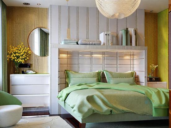 Serene lime gold bedroom decor