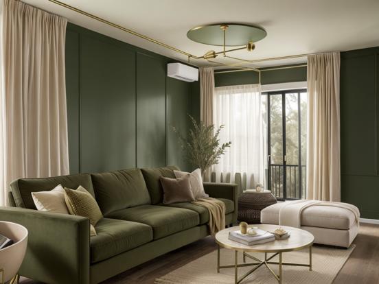 Green living room earthy tones