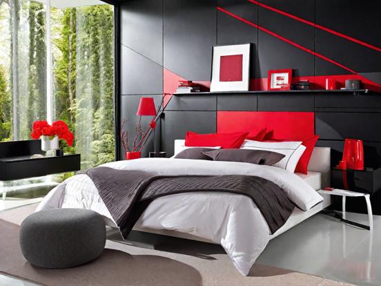 modern black and red bedroom