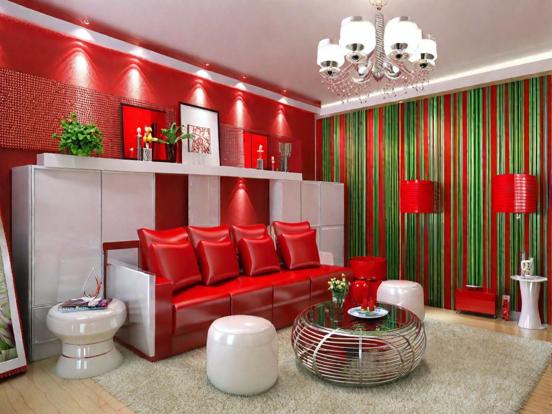 Living room red couch decor