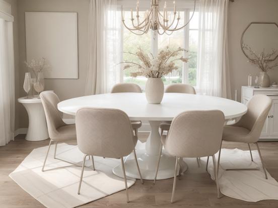 White table chairs vase cream