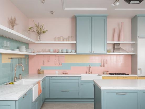 Kitchen in pink blue pastels