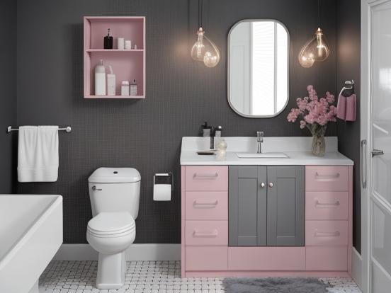 Modern pink grey bathroom decor