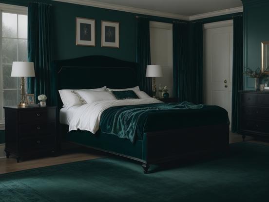 Dark green bedroom with decor