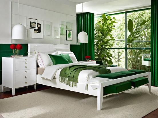 Green bedroom closeup serene vibe