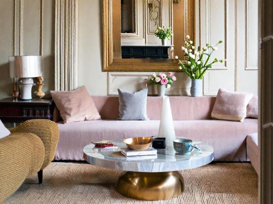 Pink gold living room decor