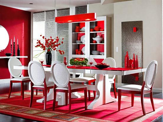 Red white dining room closeup