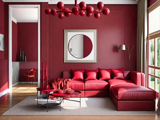 Red living room with couch