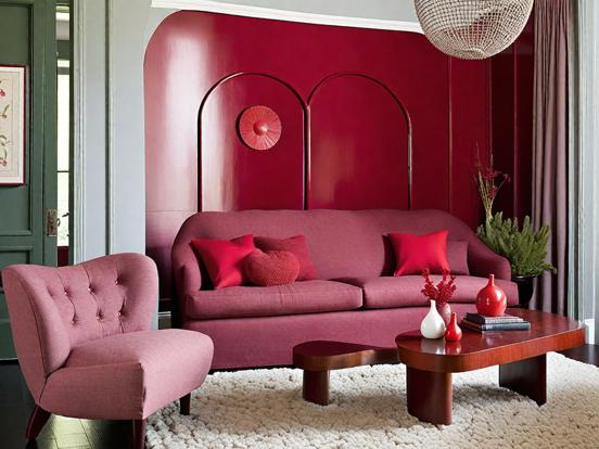 Red couch warm pink living room