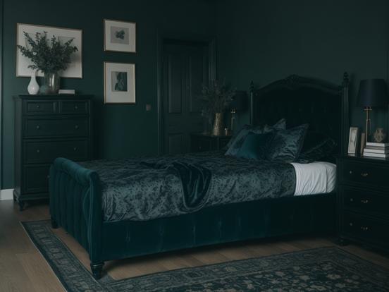 Dark teal gothic bedroom decor