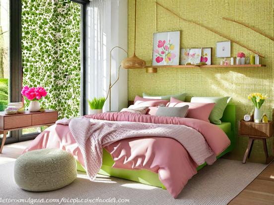 Bright girly pink green bedroom