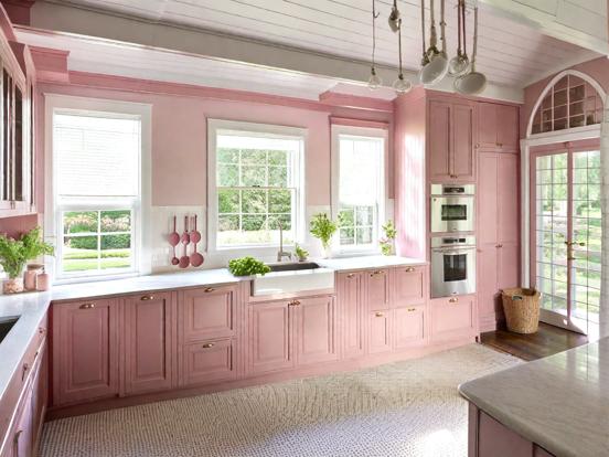 Pink kitchen white counter