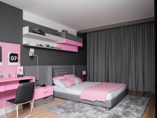 Pink gray cyberpunk teen room