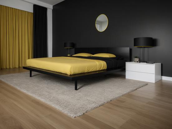 Closeup of yellow black bed