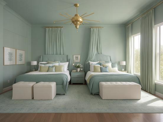 Teal bedroom twin beds decor