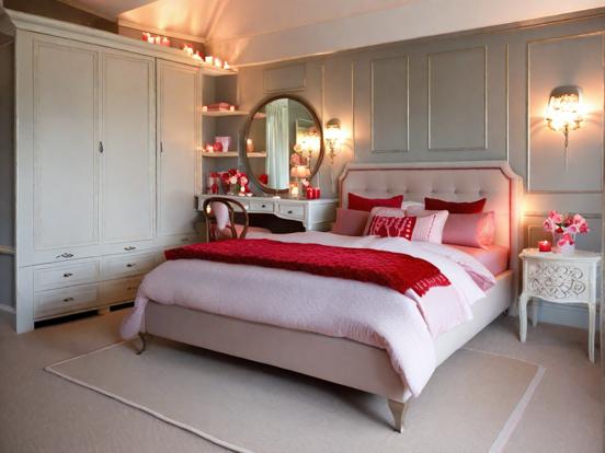 Girly red white bedroom decor