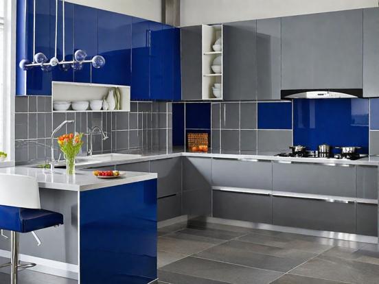 Blue grey luxury kitchen closeup