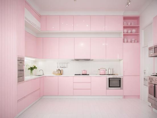 Pink kitchen closeup white floor