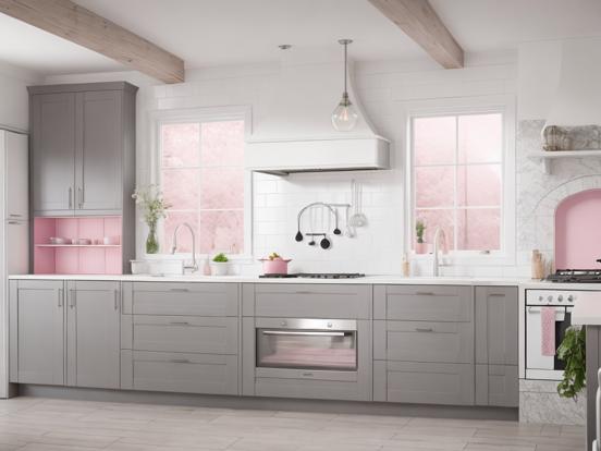 Pink grey kitchen with stove