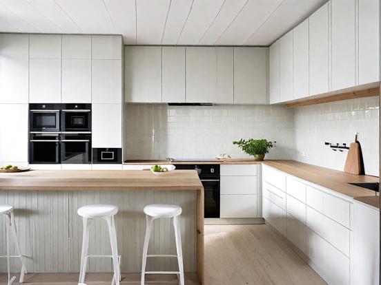 White minimalist Scandinavian kitchen