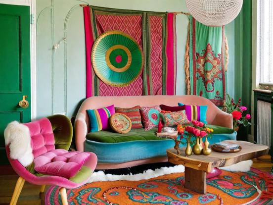 Colorful boho chic living room