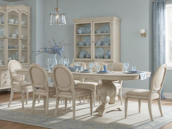 Elegant blue cream dining set