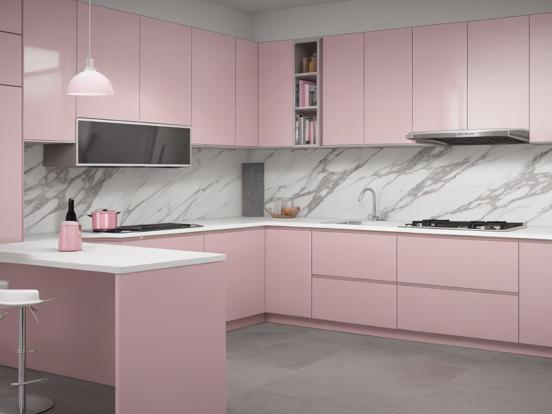 Pink white kitchen closeup