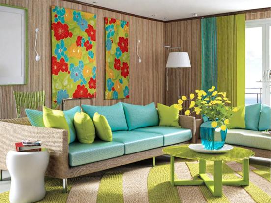 Bright colorful living room decor