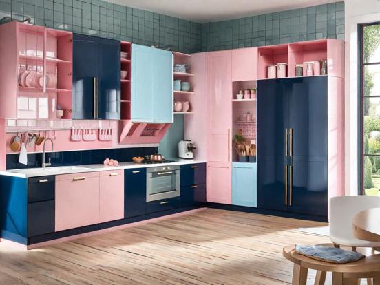 Closeup kitchen pink blue wood