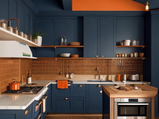 Teal orange kitchen closeup