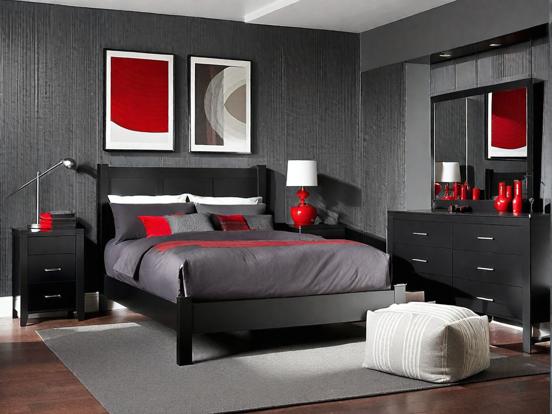 Serene red black bedroom decor