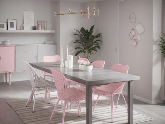 Pink table chairs vase room