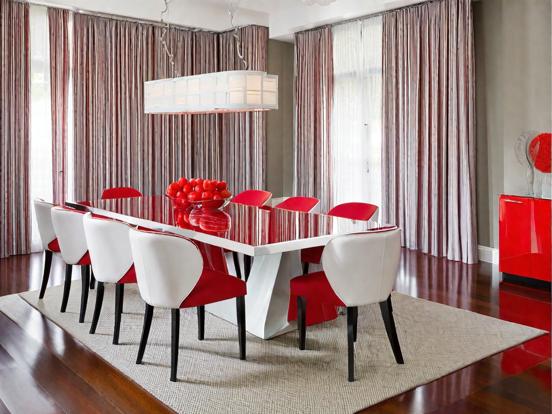 Red white dining table set