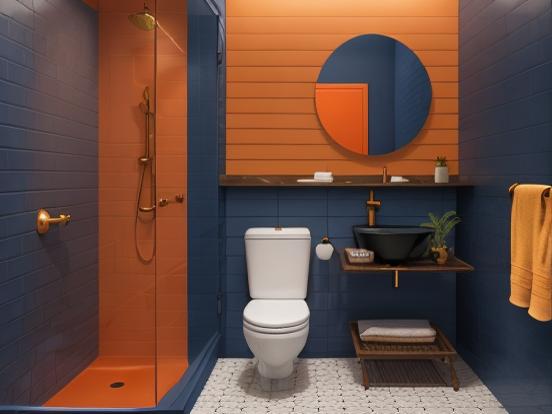 Closeup toilet blue orange bath